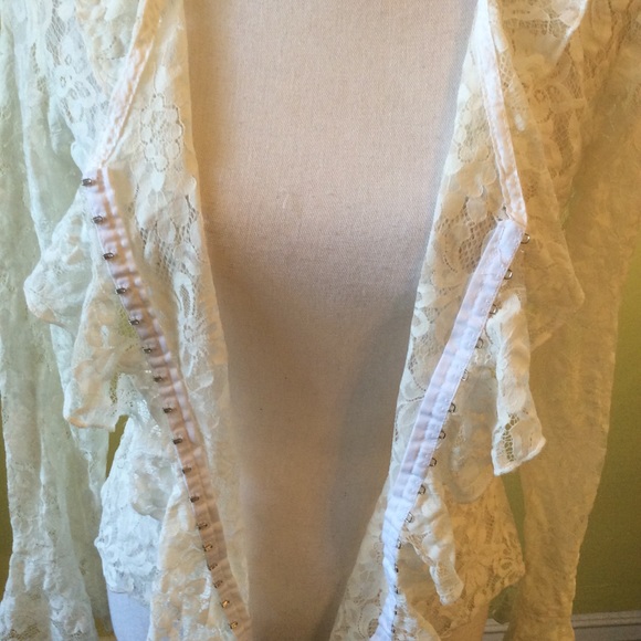 INC Beautiful Ivory Lace Long Sleeve Ruffled Jacket Size S - Picture 9 of 10